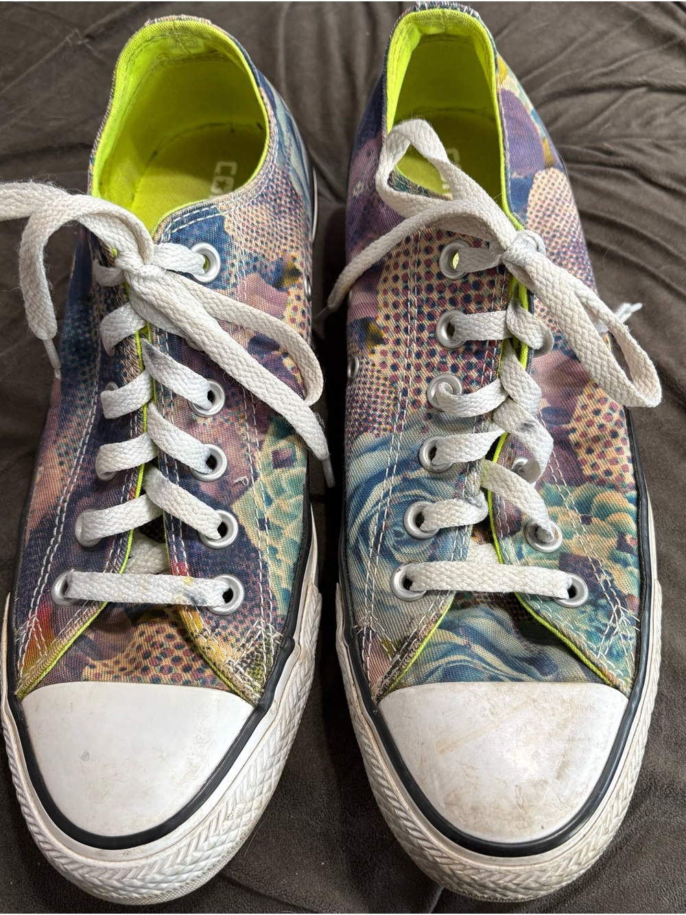 Converse Multicolor Floral Canvas Sneakers with Neon Yellow Lining - Women's